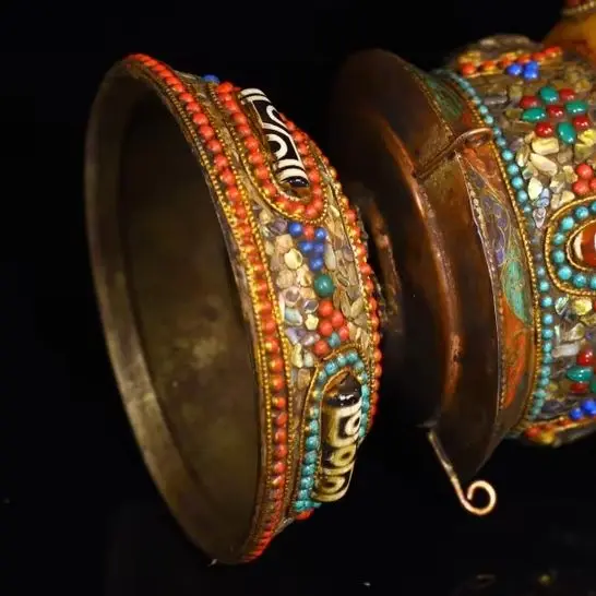 8"Tibetan Temple Collection Old Bronze Mosaic Gem gZi Beads Turquoise Six Word Proverbs Prayer Wheel Old Scriptures Town house
8"Tibetan Temple Collection Old Bronze Mosaic Gem gZi Beads Turquoise Six Word Proverbs Prayer Wheel Old Scriptures Town house