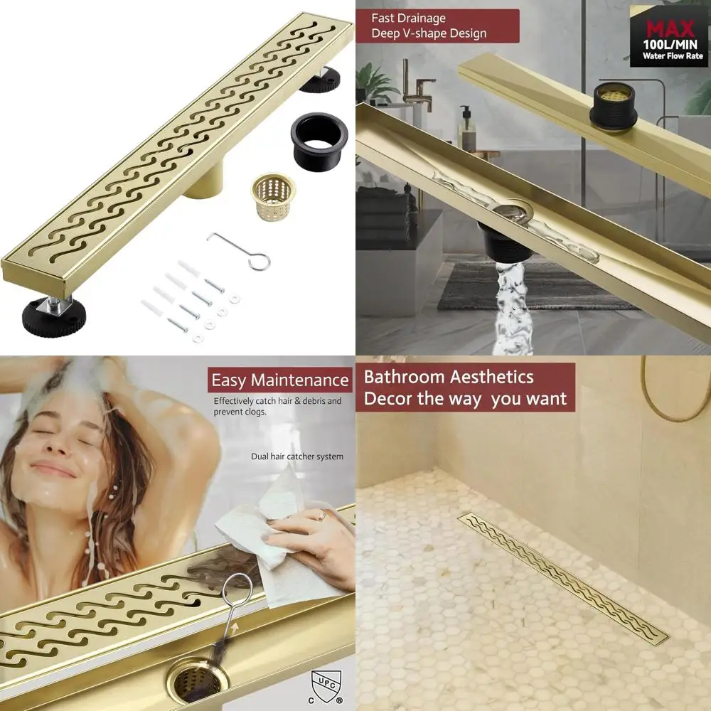 32 Brushed Gold Linear Shower Drain, Removable Grate, 304 Stainless Steel, Easy Install & Clean, LSD-08A-32G
32 Brushed Gold Linear Shower Drain, Removable Grate, 304 Stainless Steel, Easy Install & Clean, LSD-08A-32G