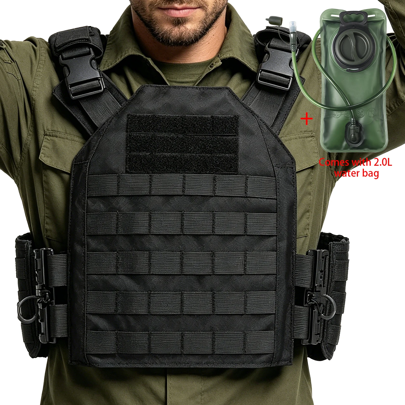 MOLLE webbing system hunting vest comes with a 2.0-liter capacity water bag, quick release buckle, water hose, and bite
MOLLE webbing system hunting vest comes with a 2.0-liter capacity water bag, quick release buckle, water hose, and bite