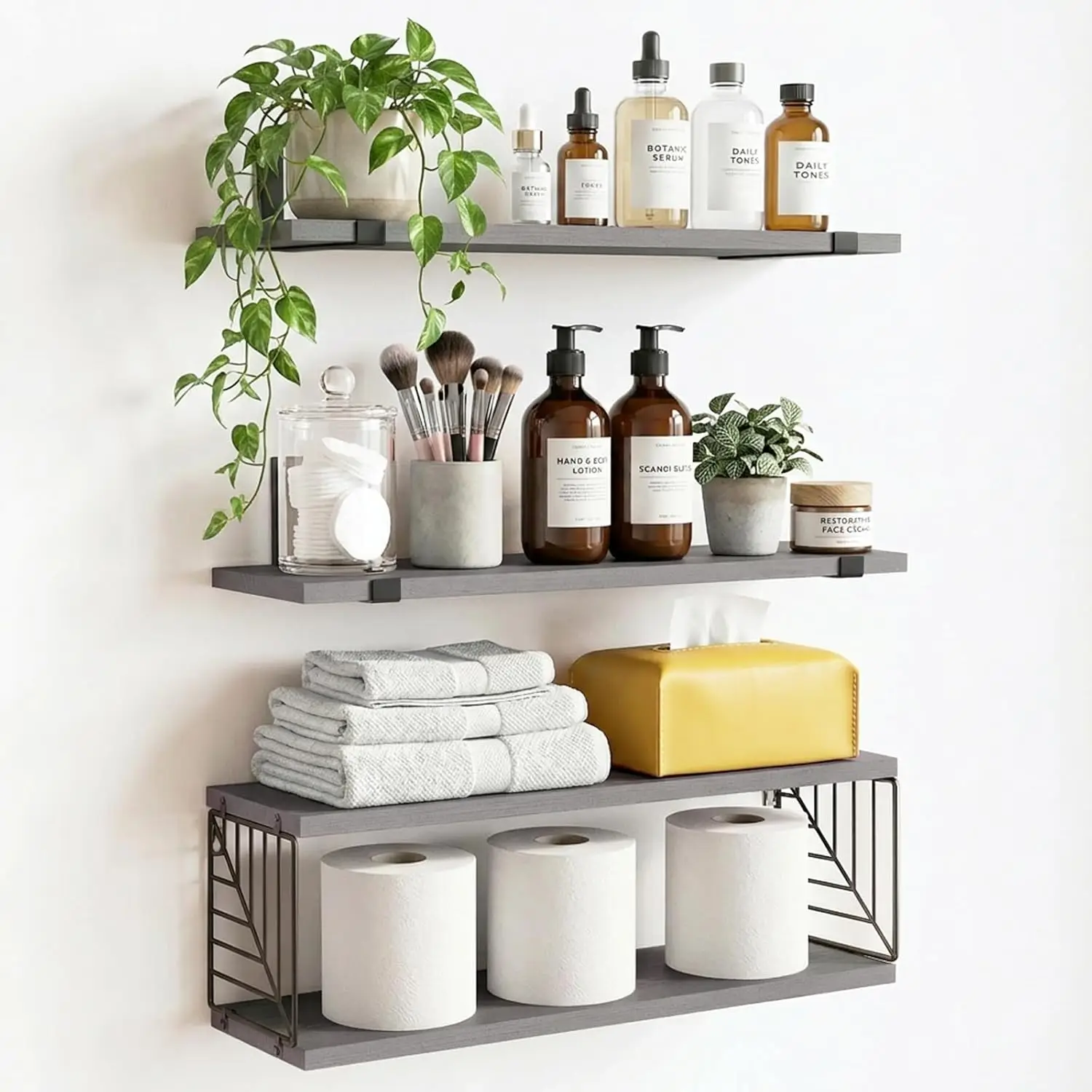 3+1 Tier Bathroom Floating Shelves Over Toilet, 15.8in Farmhouse Rustic Wood Shelves, Wall Decor for Bathroom, Living R
3+1 Tier Bathroom Floating Shelves Over Toilet, 15.8in Farmhouse Rustic Wood Shelves, Wall Decor for Bathroom, Living R