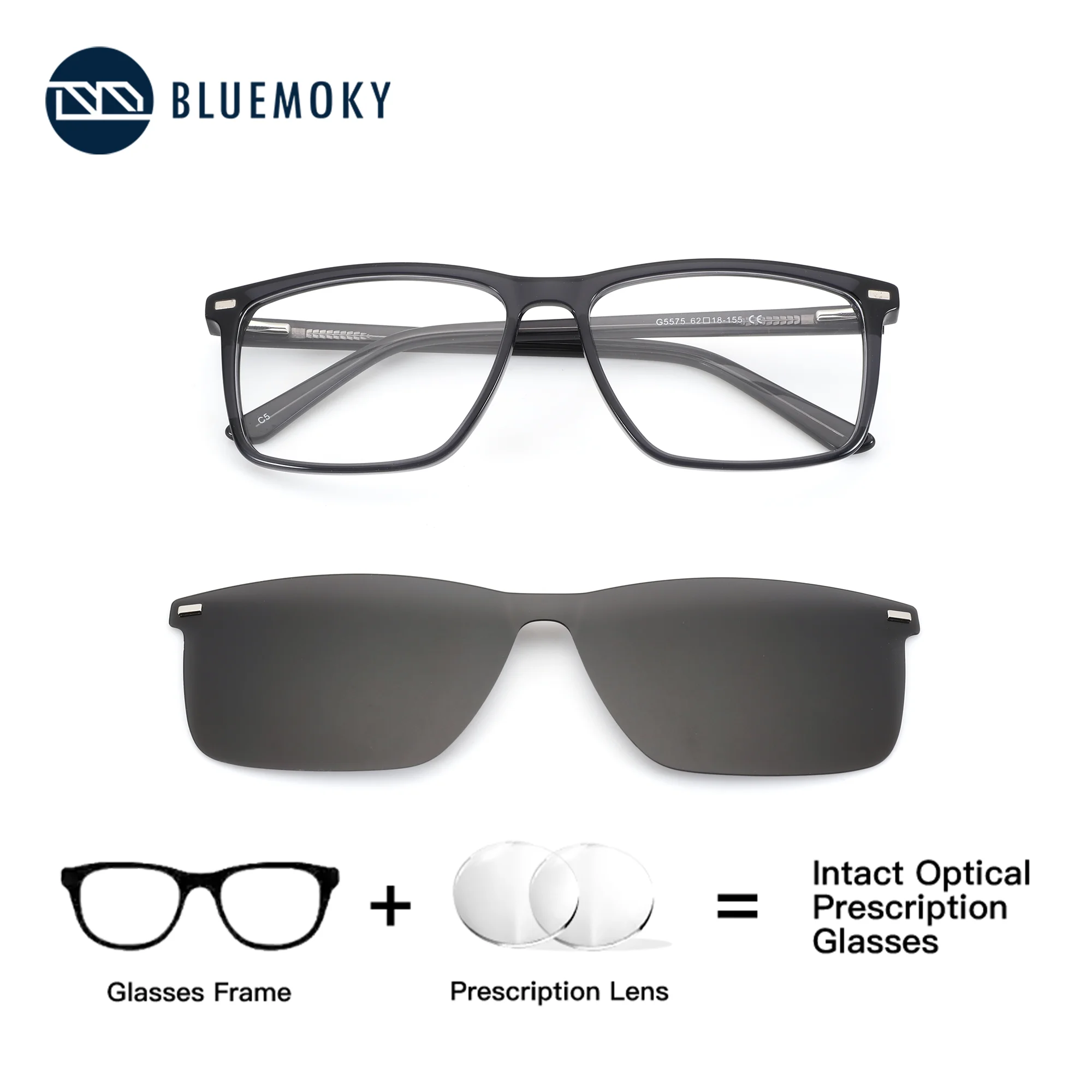 BLUEMOKY Square Acetate Clip on Prescription Sunglasses for Men Polarized UV400 Multifocal Progressive Optical Eyewear
BLUEMOKY Square Acetate Clip on Prescription Sunglasses for Men Polarized UV400 Multifocal Progressive Optical Eyewear