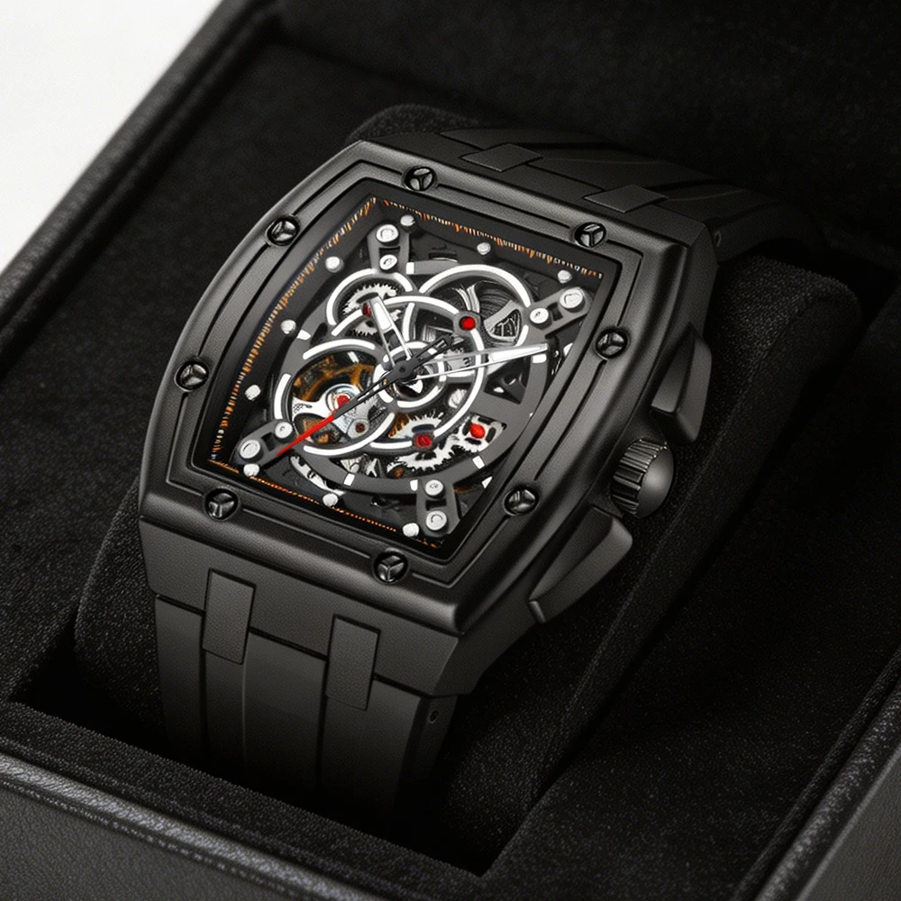 New Sports Men Tonneau Dial Hollow Mechanical Watch Silicone Strap Waterproof Luminous Luxury Automatic Watches Men Reloj Hombre
New Sports Men Tonneau Dial Hollow Mechanical Watch Silicone Strap Waterproof Luminous Luxury Automatic Watches Men Reloj Hombre