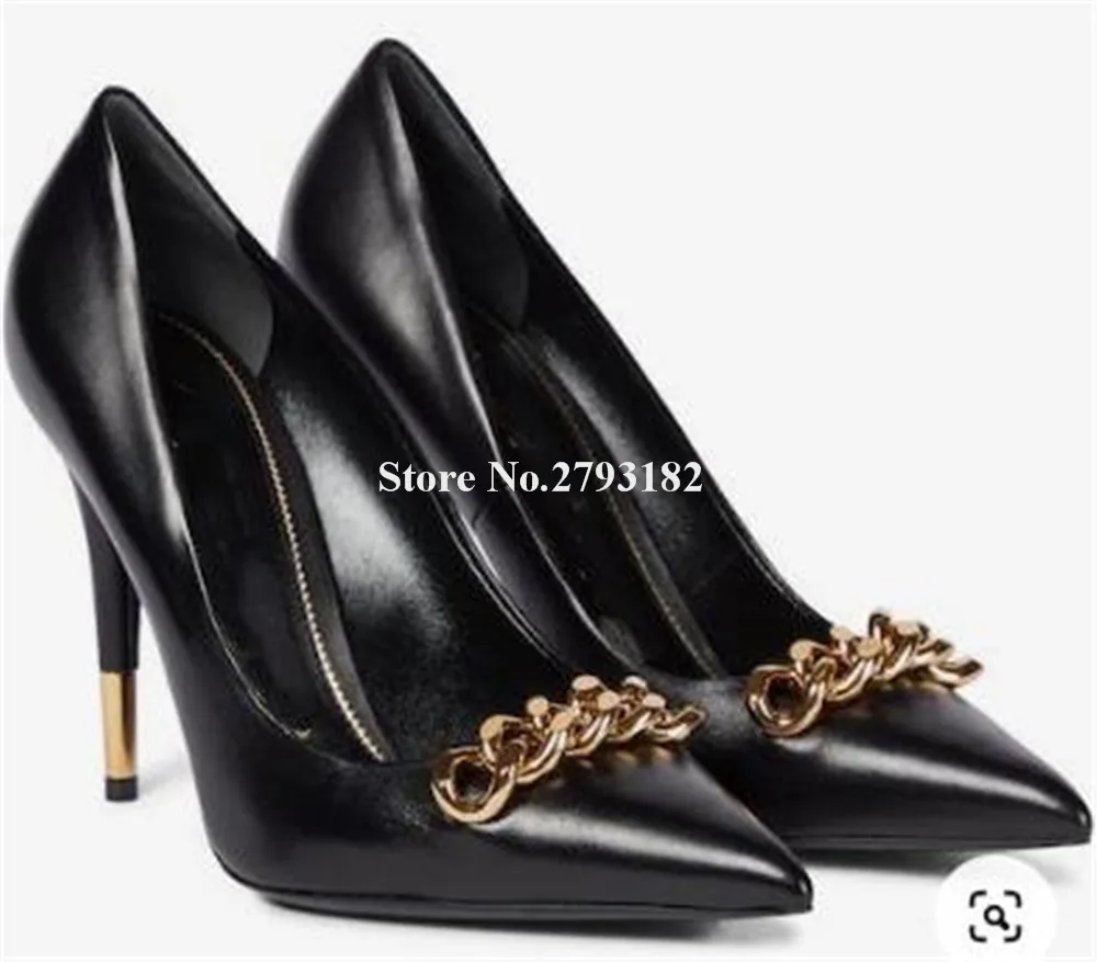 Fashion Style Gold Chains Pumps Women Elegant Pointed Toe Black White Slip-on Stiletto Heel Dress Shoes Party Heels
Fashion Style Gold Chains Pumps Women Elegant Pointed Toe Black White Slip-on Stiletto Heel Dress Shoes Party Heels