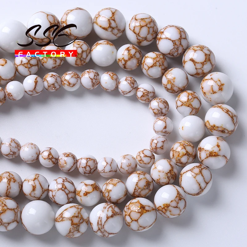 Natural Stone White Howlite Spun Gold Beads Round Loose Spacer Beads for Jewelry Making DIY Bracelet Necklace 15'' 4/6/8/10/12mm
Natural Stone White Howlite Spun Gold Beads Round Loose Spacer Beads for Jewelry Making DIY Bracelet Necklace 15'' 4/6/8/10/12mm