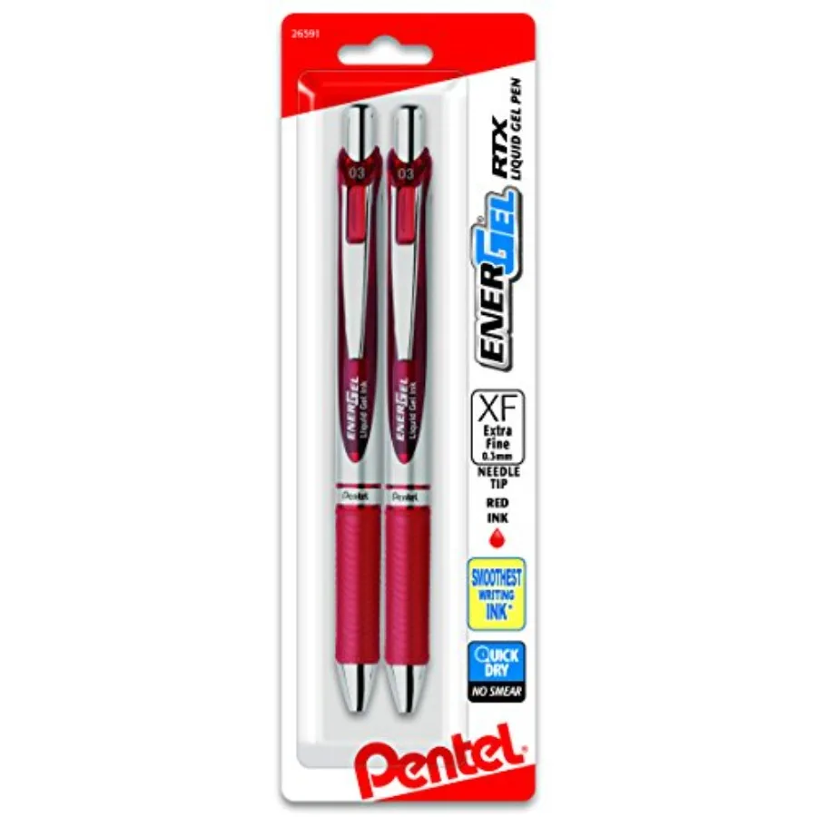 Gel Ink Pen, EnerGel RTX Retractable Gel Pen, 0.3mm Needle Tip, Extra Fine Point, Red Ink, 2 Pk (BLN73BP2B)
Gel Ink Pen, EnerGel RTX Retractable Gel Pen, 0.3mm Needle Tip, Extra Fine Point, Red Ink, 2 Pk (BLN73BP2B)
