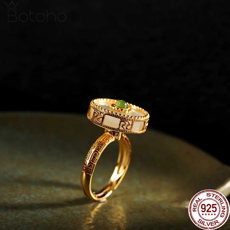 Gold Plated Natural Jade Rotating 925 Pure Silver Rings For Women Vintage Luxury Gemstone Lucky Ring
Gold Plated Natural Jade Rotating 925 Pure Silver Rings For Women Vintage Luxury Gemstone Lucky Ring