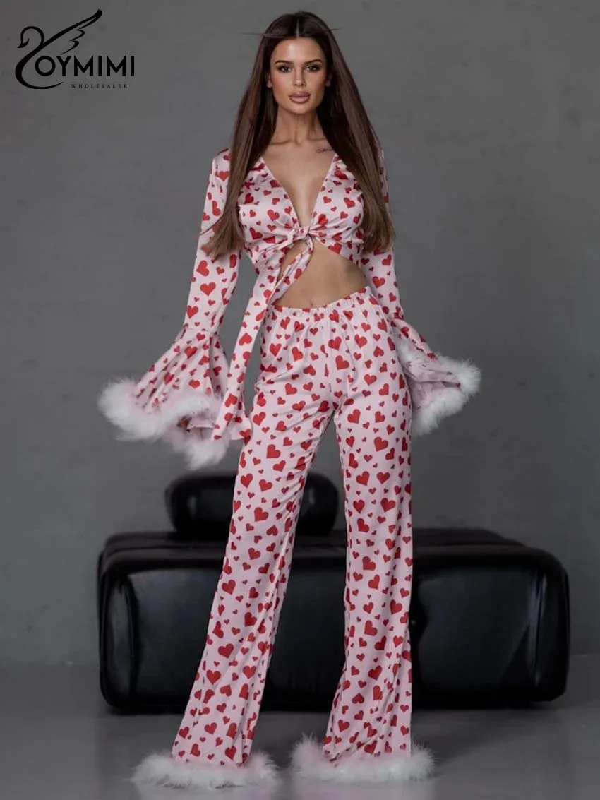 Oymimi Elegant Pink Print Woman 2 Piece Set Outfit Fashion V-Neck Long Sleeve Feathers Lace-Up Blouse And Straight Trousers Sets
Oymimi Elegant Pink Print Woman 2 Piece Set Outfit Fashion V-Neck Long Sleeve Feathers Lace-Up Blouse And Straight Trousers Sets