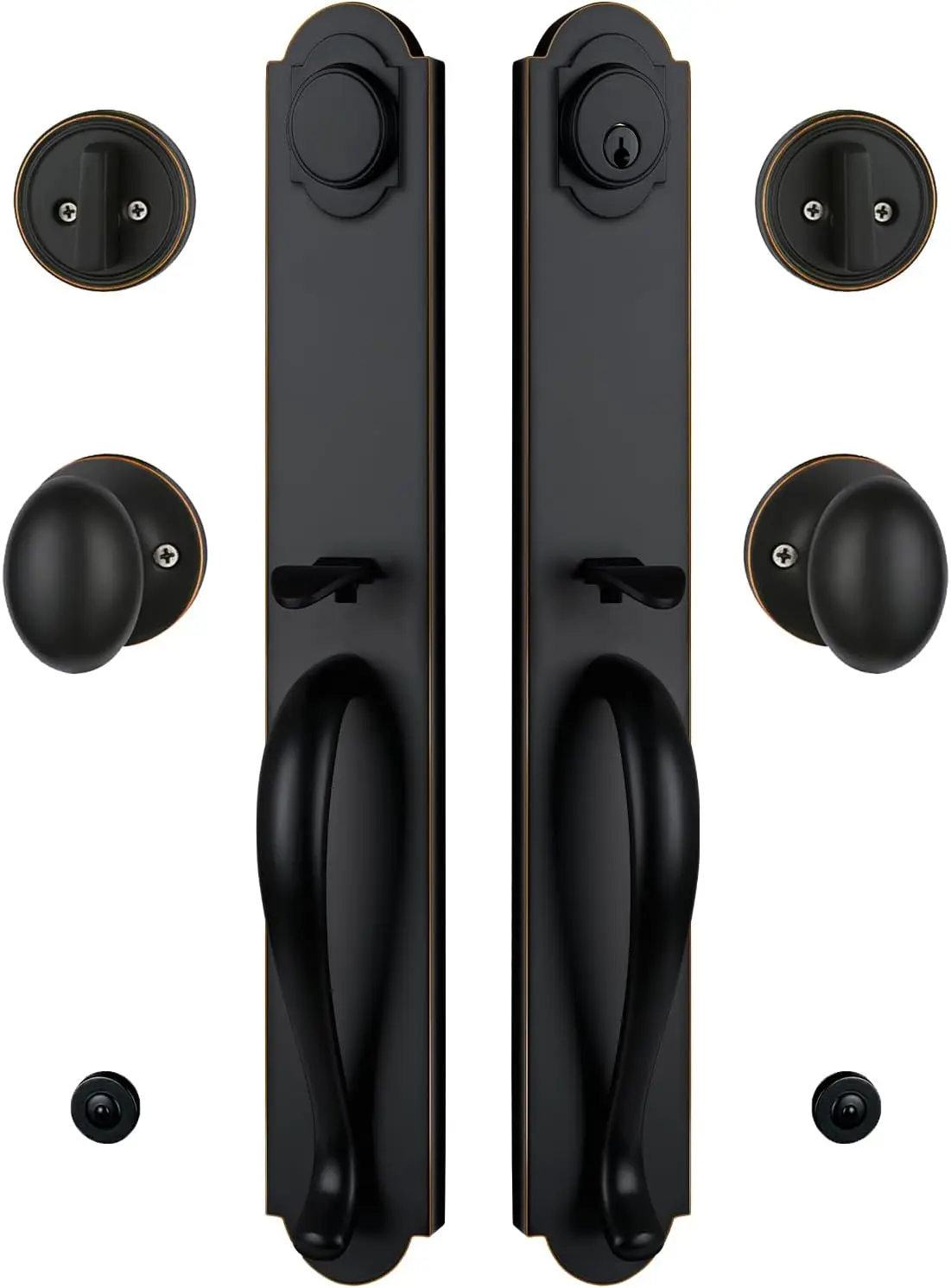 Double Door Handleset with Knob Handle, Aged Bronze, Keyed Entry & Dummy, Adjustable Fit
Double Door Handleset with Knob Handle, Aged Bronze, Keyed Entry & Dummy, Adjustable Fit