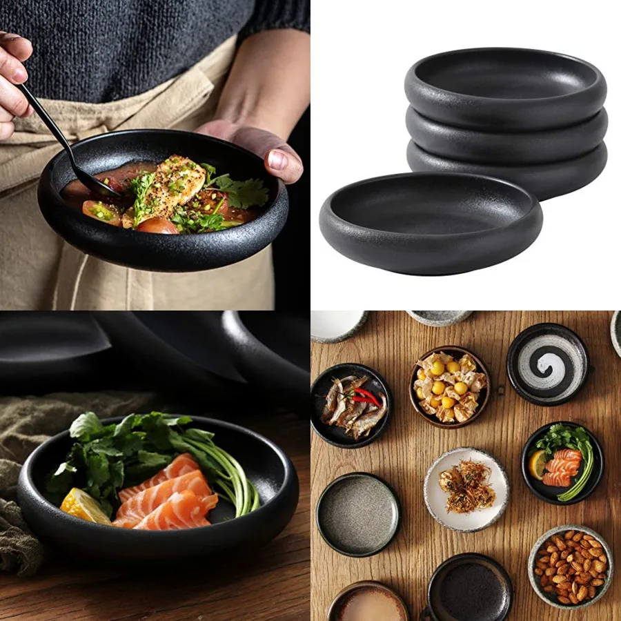 Japanese Salad Plate,Black Plates and Bowls Set,Stoneware Black Plate Set,Appetizer Plates Set of 4,5.5 inch,14 oz(Texture Matte)
Japanese Salad Plate,Black Plates and Bowls Set,Stoneware Black Plate Set,Appetizer Plates Set of 4,5.5 inch,14 oz(Texture Matte)
