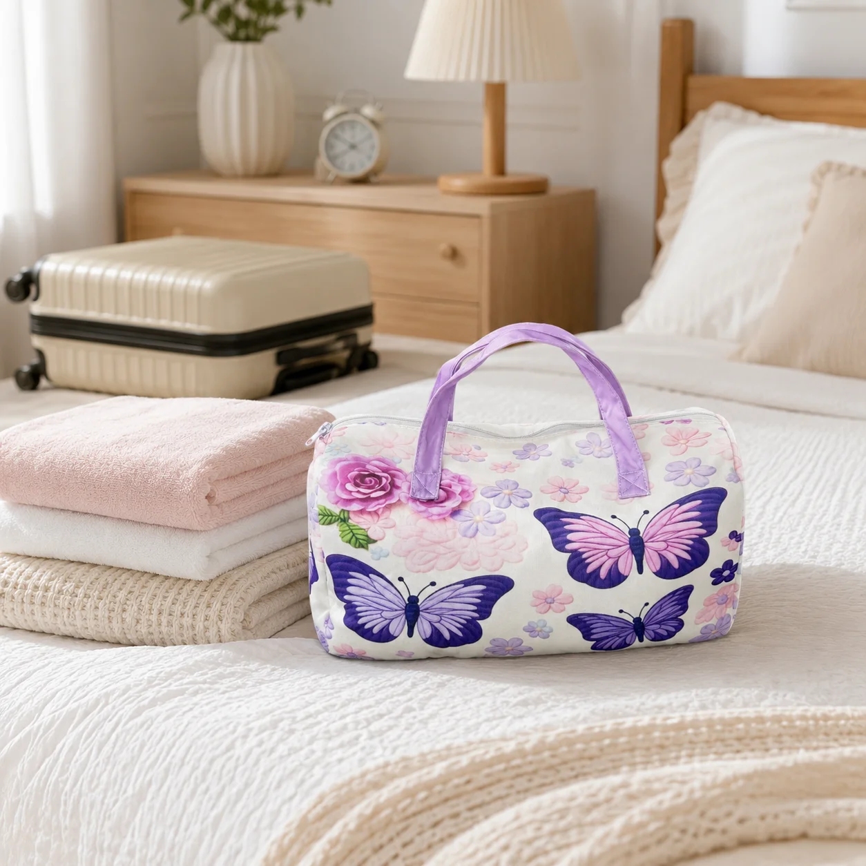1pc Purple Butterfly Flower Weekender Bag, Floral Print Duffel Tote, Large Capacity Gym Overnight Travel Bag for Women
1pc Purple Butterfly Flower Weekender Bag, Floral Print Duffel Tote, Large Capacity Gym Overnight Travel Bag for Women