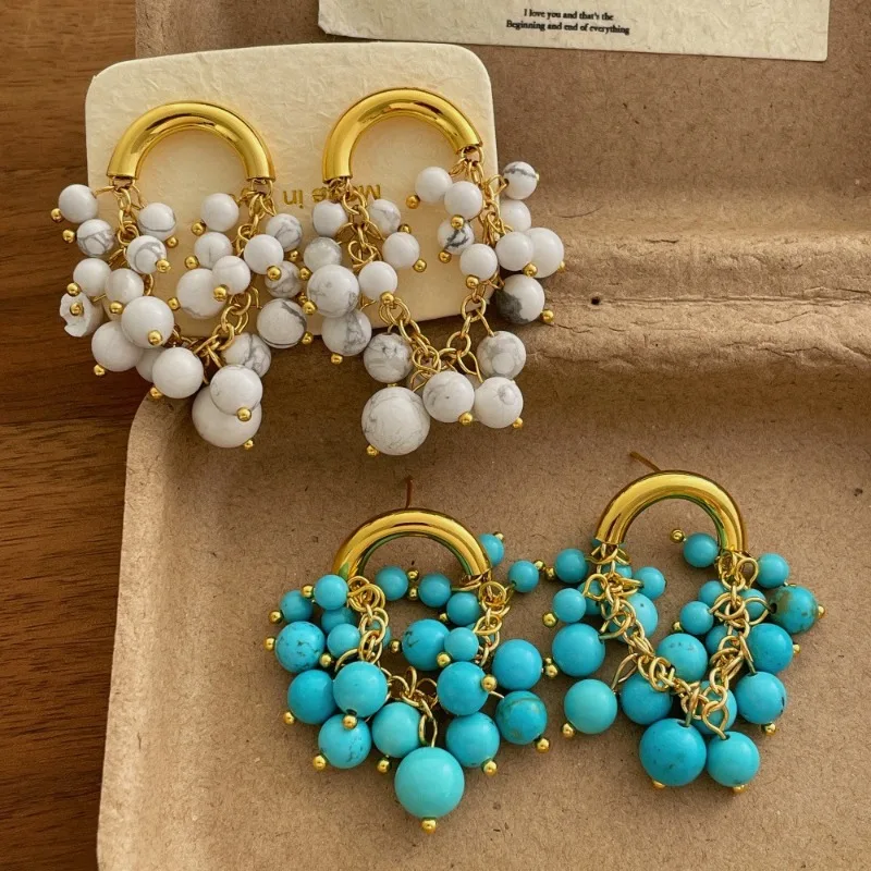 Minar Vintage Natural Stone Kallaite U Shape Grape Strand Long Drop Earrings for Women 18K Real Gold Silver Plated Copper Alloy
Minar Vintage Natural Stone Kallaite U Shape Grape Strand Long Drop Earrings for Women 18K Real Gold Silver Plated Copper Alloy