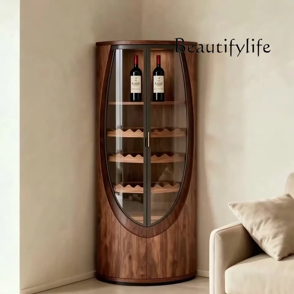 North American black walnut wine cabinet Song-style aesthetic solid wood corner living room minimalist storage round display
North American black walnut wine cabinet Song-style aesthetic solid wood corner living room minimalist storage round display