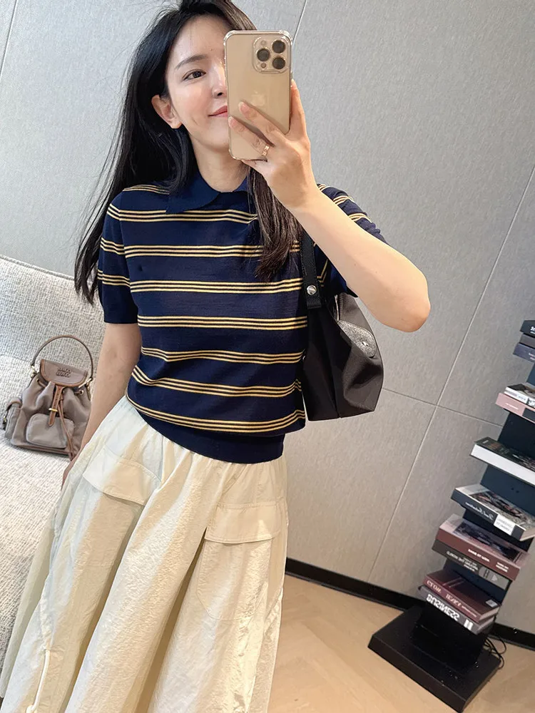 Корейская модная универсальная женская блузка в стиле колледж с коротким рукавом, желтая в полоску, с эффектом камеера, универсальный женский топ
Корейская модная универсальная женская блузка в стиле колледж с коротким рукавом, желтая в полоску, с эффектом камеера, универсальный женский топ