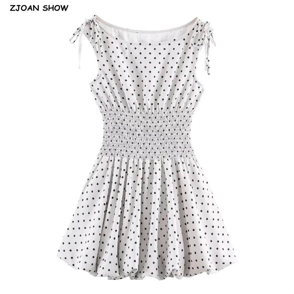 Sweet Polka Dot Print O Neck Bow Strap Sleeveless Dress Women Slim Elastic Waist Ruched A-line Swing Short Dresses Vestidos Robe
Sweet Polka Dot Print O Neck Bow Strap Sleeveless Dress Women Slim Elastic Waist Ruched A-line Swing Short Dresses Vestidos Robe