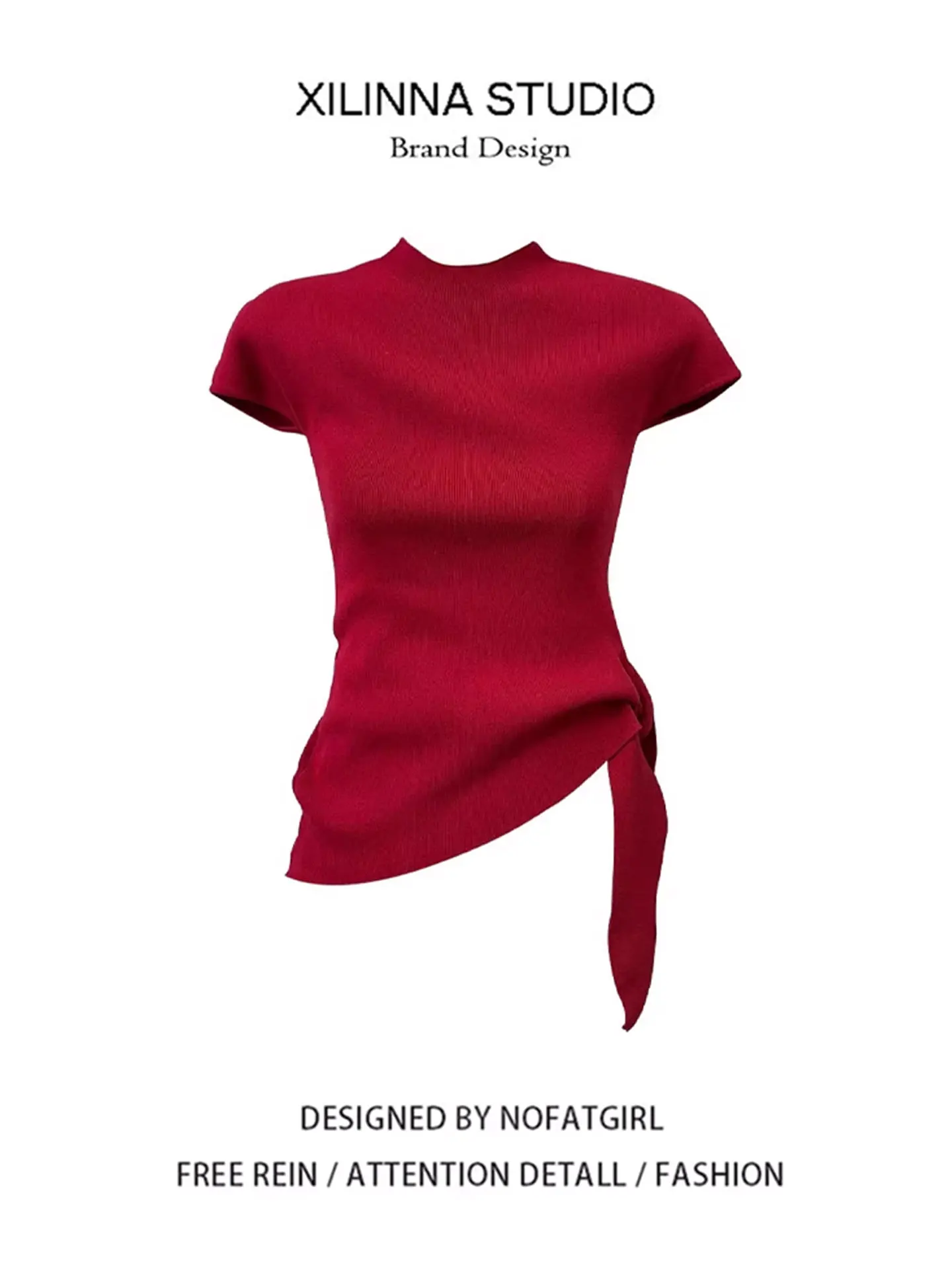 Red Slim Fit Short Sleeve T-Shirt Women Summer Knitted Ice Silk Waist Cinching Design Sense Sexy Style Half High Collar Top
Red Slim Fit Short Sleeve T-Shirt Women Summer Knitted Ice Silk Waist Cinching Design Sense Sexy Style Half High Collar Top