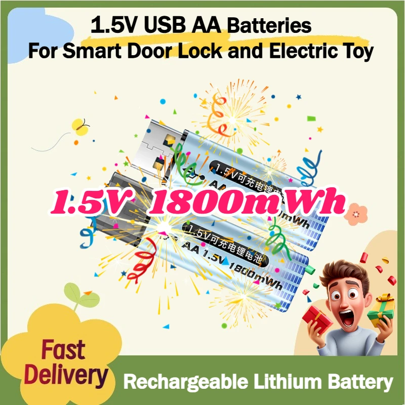 New USB Li-ion AA 1.5V 1800mWh Rechargeable Lithium AA Battery, High Quality 1800mWh | Long Lasting 1.2h Fast Charging
New USB Li-ion AA 1.5V 1800mWh Rechargeable Lithium AA Battery, High Quality 1800mWh | Long Lasting 1.2h Fast Charging