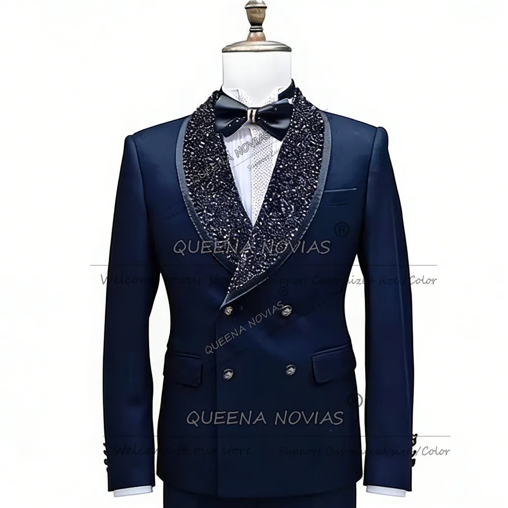 Brilliant Men Suits Slim Fit Shawl Lapel Groom Wedding Tuxedos 2 Pieces Sets Crystals Beads Male Prom Blazers Party Ropa Hombre
Brilliant Men Suits Slim Fit Shawl Lapel Groom Wedding Tuxedos 2 Pieces Sets Crystals Beads Male Prom Blazers Party Ropa Hombre
