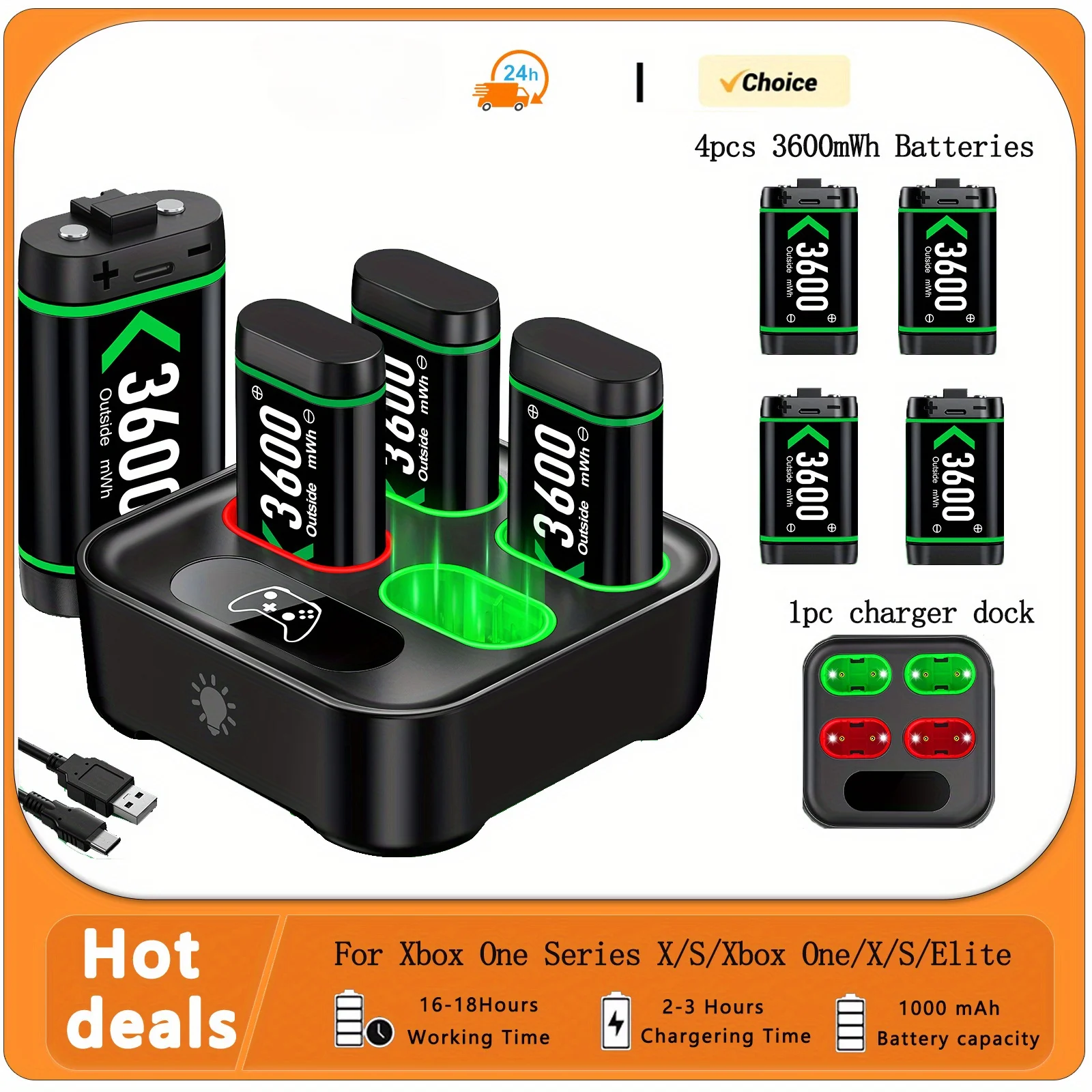 4x3600mWh Rechargeable Xbox One Battery Charger Station for Xbox Series X|S/Xbox One S/X/Elite Controllers
4x3600mWh Rechargeable Xbox One Battery Charger Station for Xbox Series X|S/Xbox One S/X/Elite Controllers