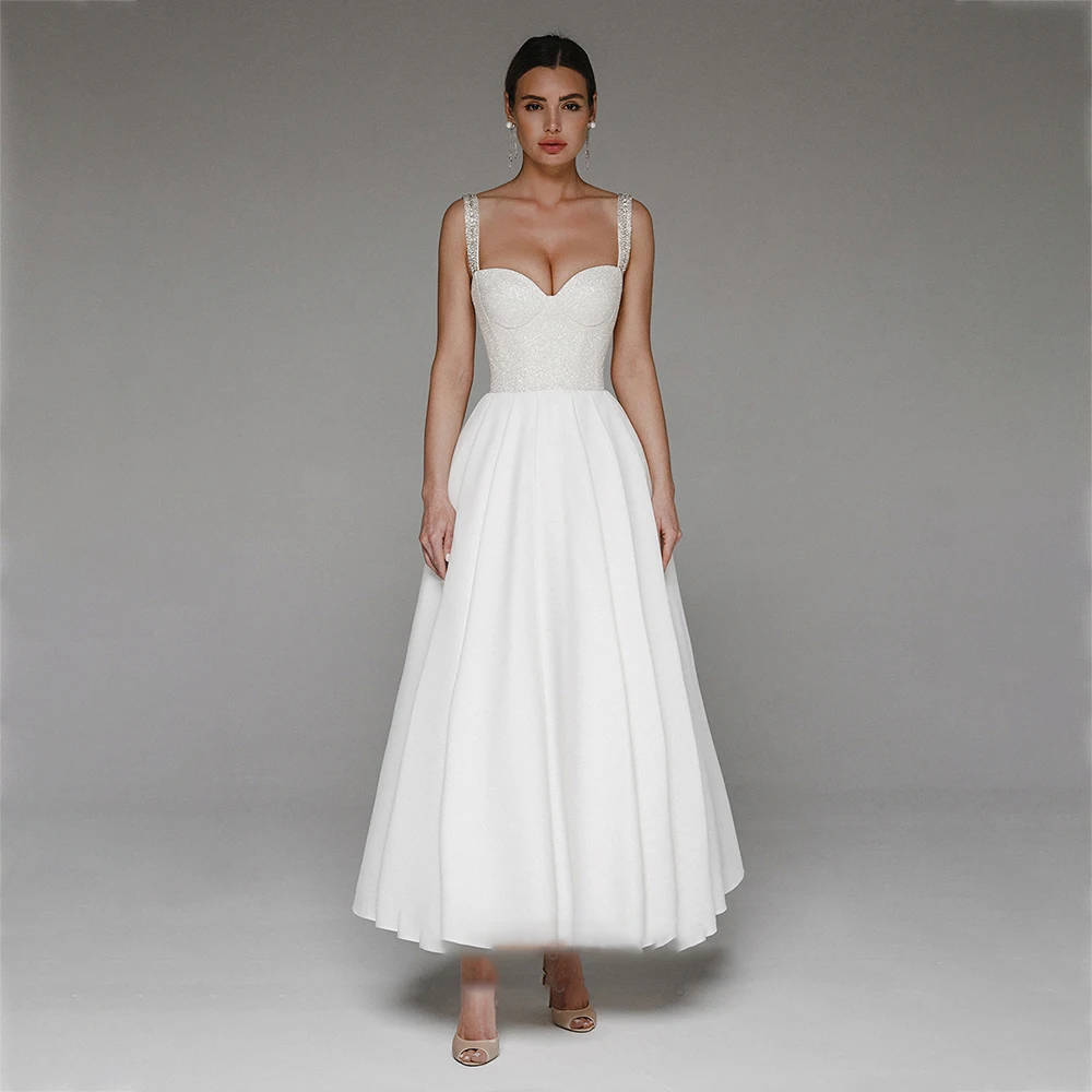 Customized Civil Party Wedding Dresses for Women A Line Spaghetti Straps Lace Up White Ankle Length Maxi Bride Gowns Plus Size
Customized Civil Party Wedding Dresses for Women A Line Spaghetti Straps Lace Up White Ankle Length Maxi Bride Gowns Plus Size