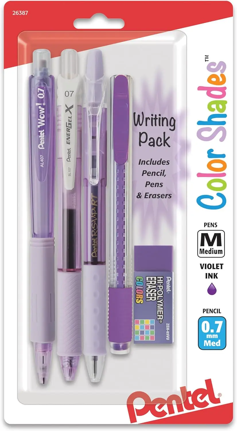 Pastel Violet Writing Set with Gel Pen, Ballpoint, Pencil & Erasers - Smooth & Clean
Pastel Violet Writing Set with Gel Pen, Ballpoint, Pencil & Erasers - Smooth & Clean