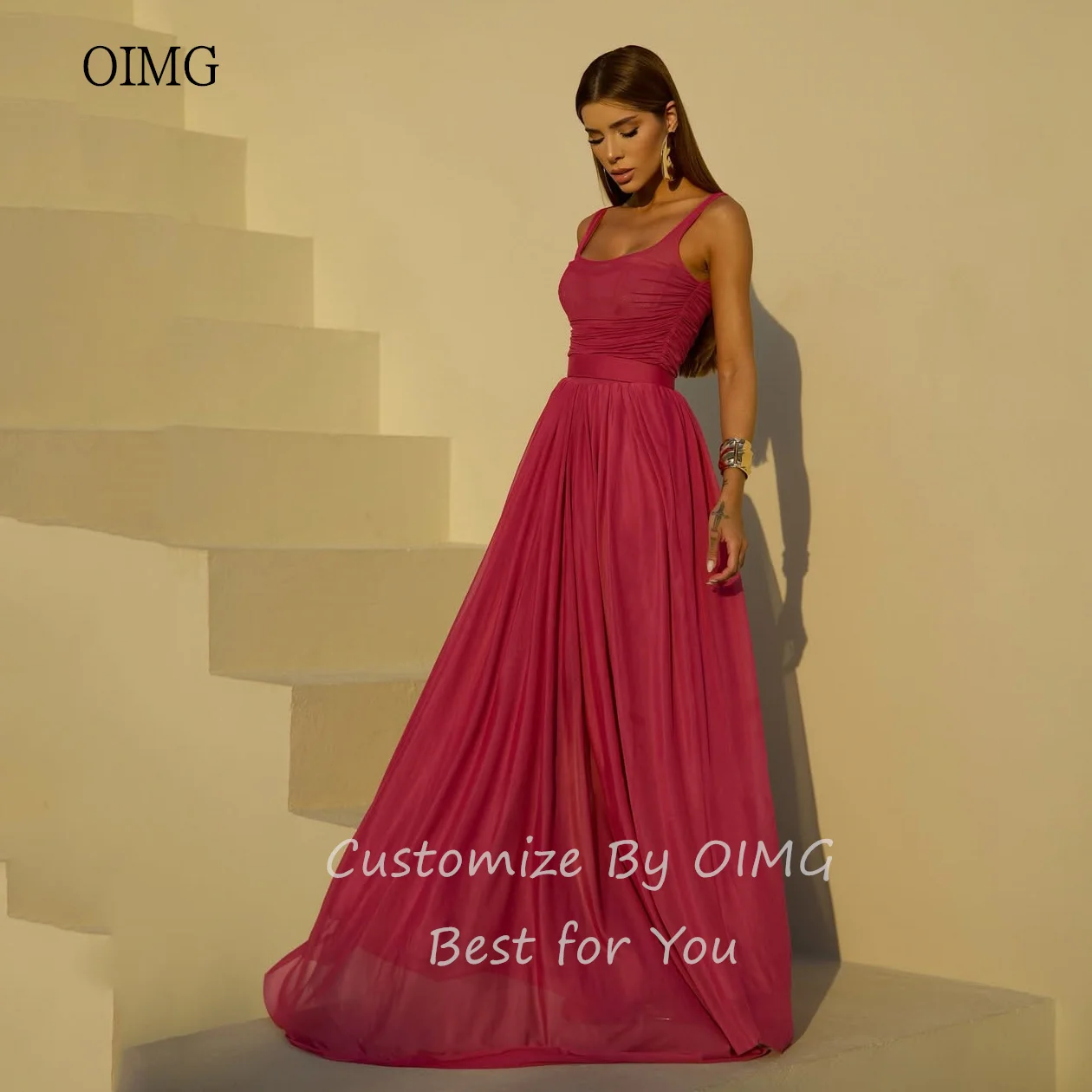 OIMG Flowy Cap A Line Prom Gowns Backless Ruched Party Gown Floor Length Evening Dress vestidos de festa Customized
OIMG Flowy Cap A Line Prom Gowns Backless Ruched Party Gown Floor Length Evening Dress vestidos de festa Customized