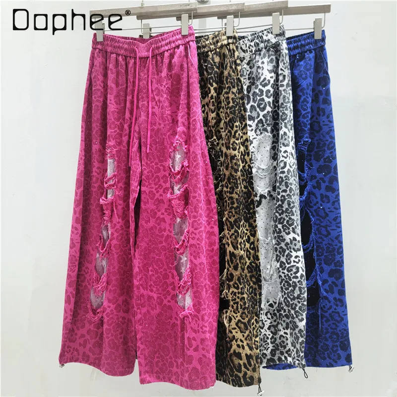 Hot Diamond Leopard Print Ripped Wide-leg Casual Pants Women's Summer New Drawstring Elastic Waist Loose and Thin Trousers Tide
Hot Diamond Leopard Print Ripped Wide-leg Casual Pants Women's Summer New Drawstring Elastic Waist Loose and Thin Trousers Tide