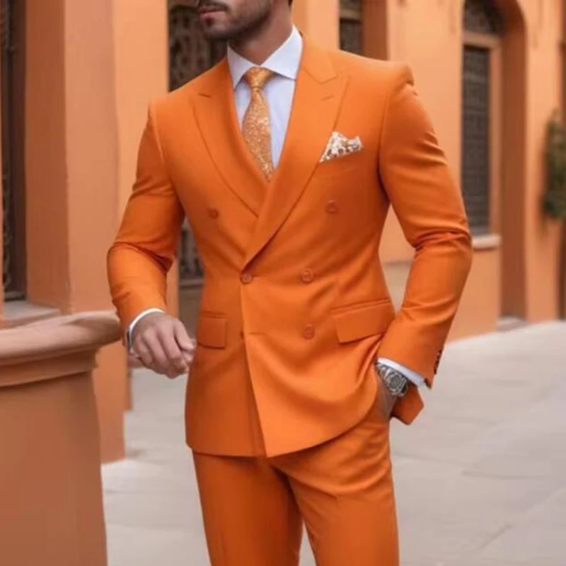 New Fashion Orange Men Suits Outfits Elegant Double Breasted Peaked Lapel Slim Fit Male Clothing Customized 2 Piece Jacket Pants
New Fashion Orange Men Suits Outfits Elegant Double Breasted Peaked Lapel Slim Fit Male Clothing Customized 2 Piece Jacket Pants