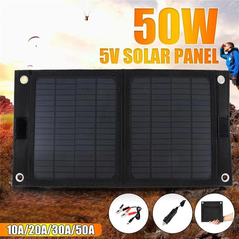 Foldable Solar Panel 50W USB Solar Cell Portable Folding Waterproof 12V Solar Charger Outdoor Mobile Power Battery Sun Charging
Foldable Solar Panel 50W USB Solar Cell Portable Folding Waterproof 12V Solar Charger Outdoor Mobile Power Battery Sun Charging