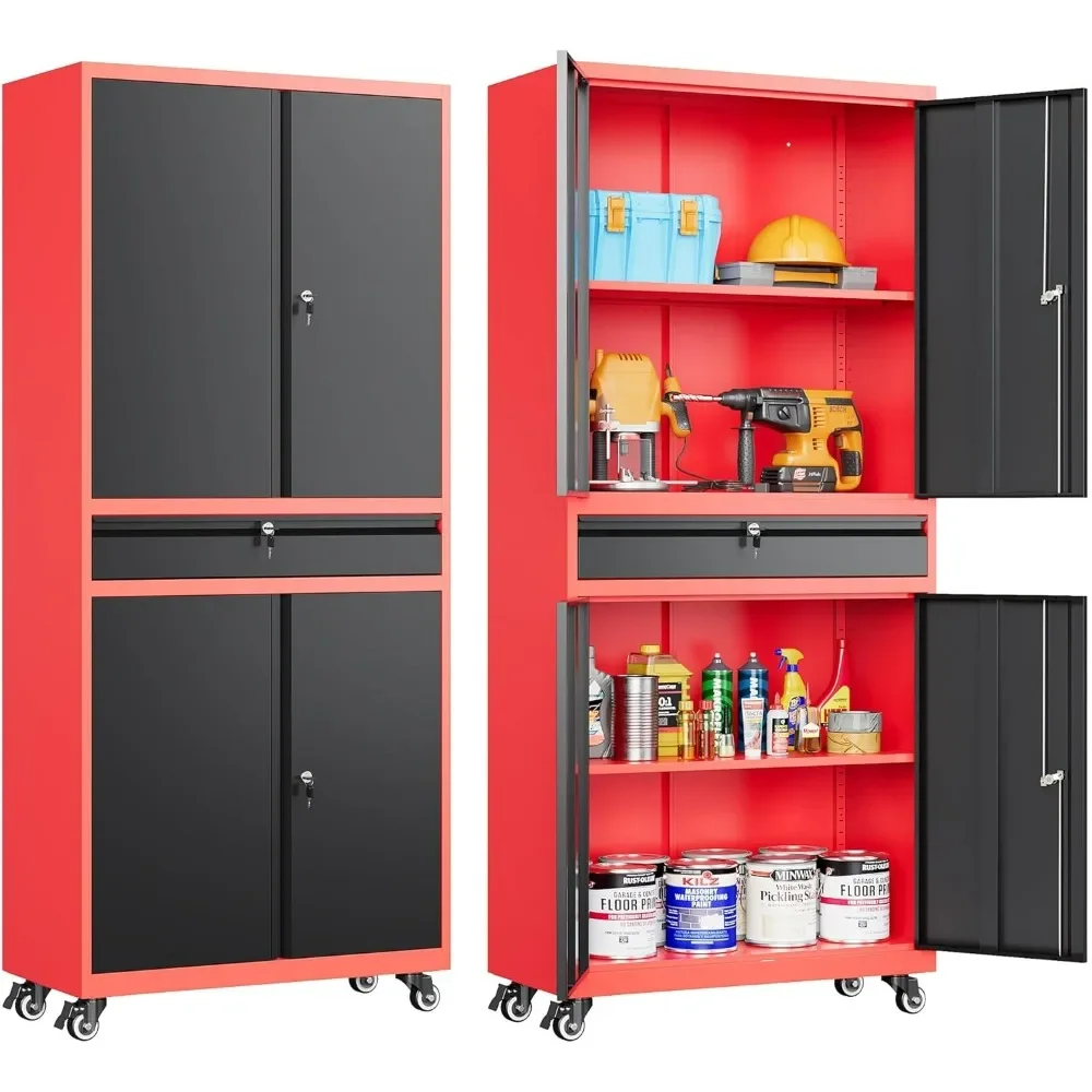 Metal Storage Cabinet with Wheels and Drawer,Rolling Garage Storage Cabinet with Lock,Black Red Metal Cabinet with Wheels
Metal Storage Cabinet with Wheels and Drawer,Rolling Garage Storage Cabinet with Lock,Black Red Metal Cabinet with Wheels