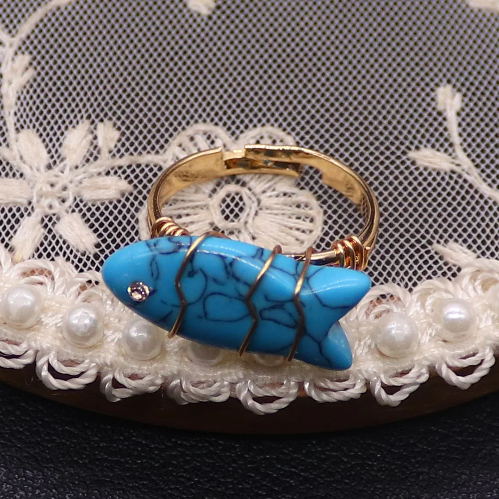 Delicate Natural Stone Crystal Polished Small Fish Shape Handmade Wire Wrapped Open Adjustable Ring Jewelry Gift Couple Rings
Delicate Natural Stone Crystal Polished Small Fish Shape Handmade Wire Wrapped Open Adjustable Ring Jewelry Gift Couple Rings