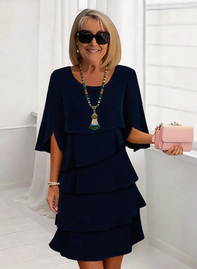 Summer Women's Cake Dress Solid Color Loose Ruffle Patchwork Mini Dresses O-neck Simple Fashion Pullover Casual Robe Femme 2026
Summer Women's Cake Dress Solid Color Loose Ruffle Patchwork Mini Dresses O-neck Simple Fashion Pullover Casual Robe Femme 2026