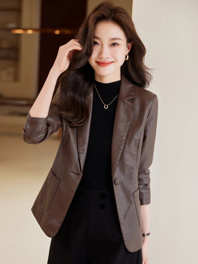 Café Brown PU Leather Jacket Women's Casual Style Spring New Arrival Fashion Small Size Commute Wind Slim Fit Long Sleeve
Café Brown PU Leather Jacket Women's Casual Style Spring New Arrival Fashion Small Size Commute Wind Slim Fit Long Sleeve