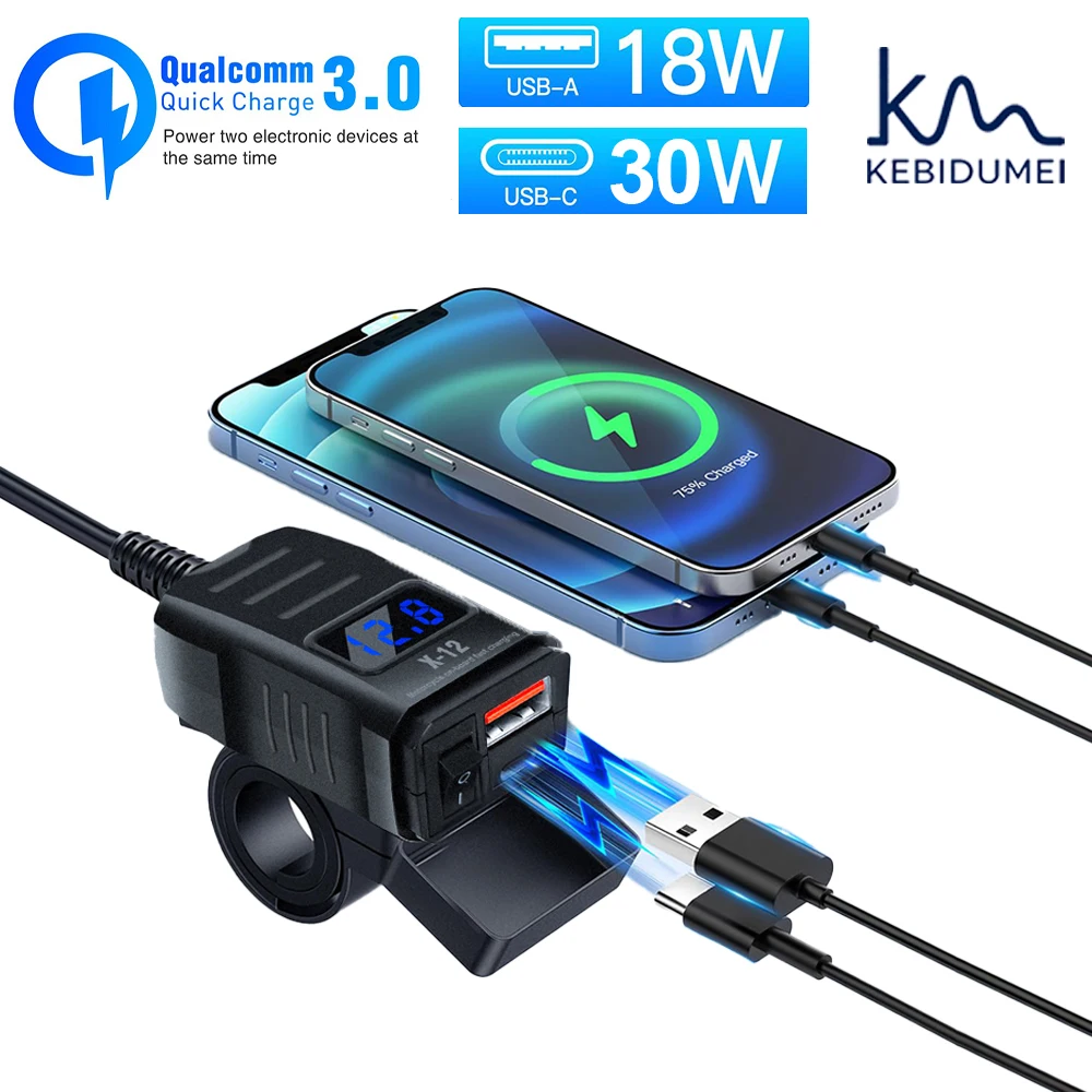 KEBIDUMEI 12V24V Motorcycle Charger USB QC3.0 PD Fast Charger Power Adapter Socket with Switch Digital Display Moto Accessories
KEBIDUMEI 12V24V Motorcycle Charger USB QC3.0 PD Fast Charger Power Adapter Socket with Switch Digital Display Moto Accessories