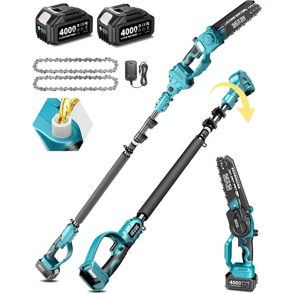 2 in 1 Cordl8 inch Pole Saw & Mini Chainsaw with 2 Battery, Power Electric Polesaw or Tree Trimming, Chain Saw with Extension Po
2 in 1 Cordl8 inch Pole Saw & Mini Chainsaw with 2 Battery, Power Electric Polesaw or Tree Trimming, Chain Saw with Extension Po
