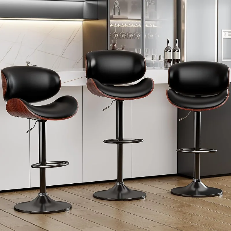 Bar Stools Set of 3, Bentwood Adjustable Height Swivel Bar Stools, PU Leather Upholstered Bar Chair with Back and Footrest
Bar Stools Set of 3, Bentwood Adjustable Height Swivel Bar Stools, PU Leather Upholstered Bar Chair with Back and Footrest