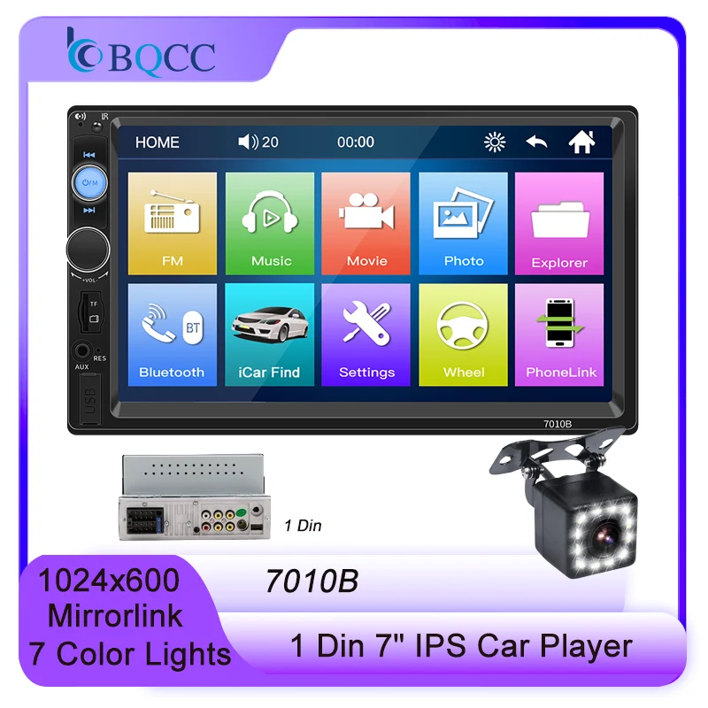 BQCC 1 Din 7" MP5 Car Player Mirrorlink BT FM 7 Color Lights Car Radio Handsfree USB Multimedia Stereo HD Video Locate car
BQCC 1 Din 7" MP5 Car Player Mirrorlink BT FM 7 Color Lights Car Radio Handsfree USB Multimedia Stereo HD Video Locate car