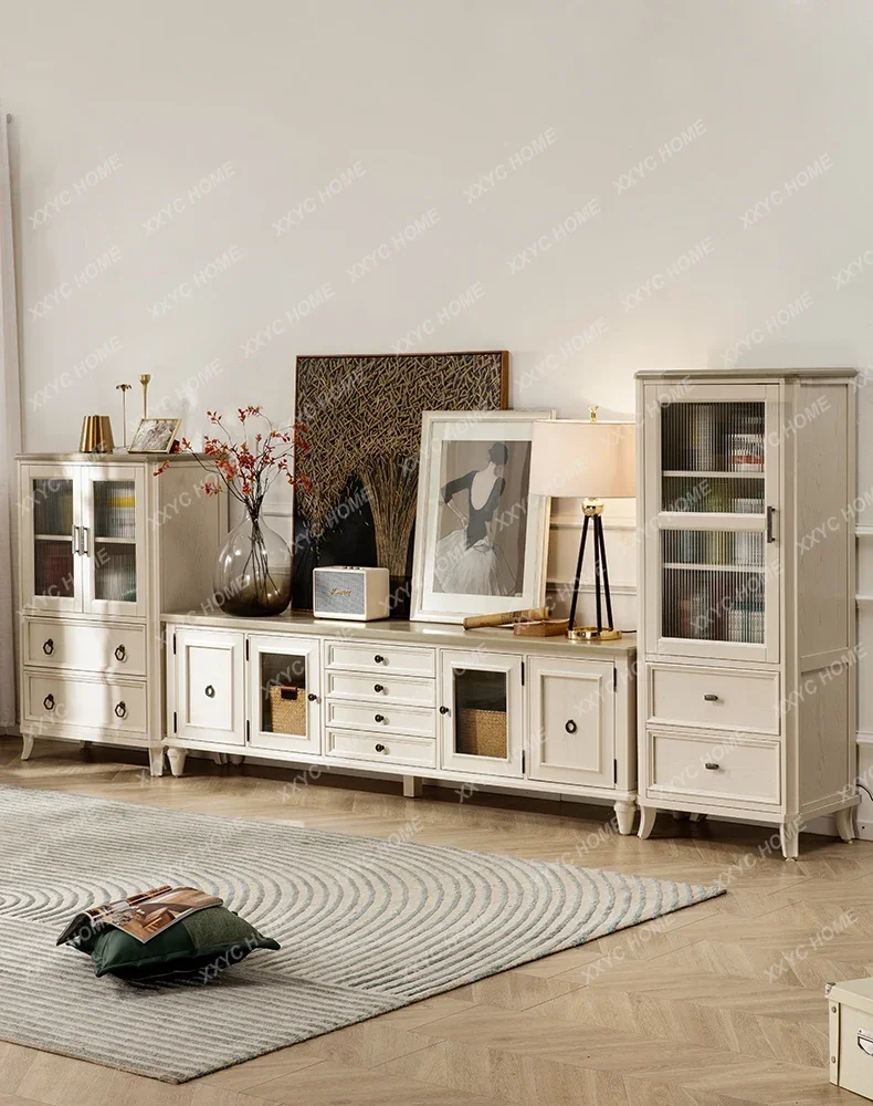 Hsolid wood simple side cabinet cream style living room storage wall glass door display cabinet
Hsolid wood simple side cabinet cream style living room storage wall glass door display cabinet