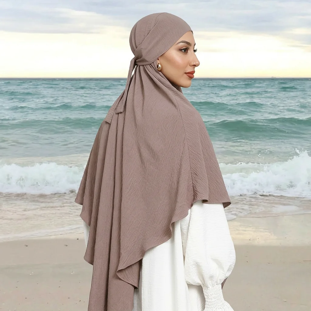 New Pure Color Ice Silk Muslim Hijab Elegant and Versatile Ice Silk Wrinkled Strap Headscarf 107 * 130cm
New Pure Color Ice Silk Muslim Hijab Elegant and Versatile Ice Silk Wrinkled Strap Headscarf 107 * 130cm