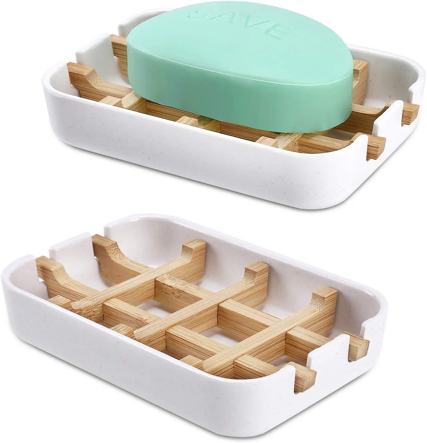 White Bamboo Soap Dishes Set of 2 for Bathroom Shower Sink Drainable Holder
White Bamboo Soap Dishes Set of 2 for Bathroom Shower Sink Drainable Holder