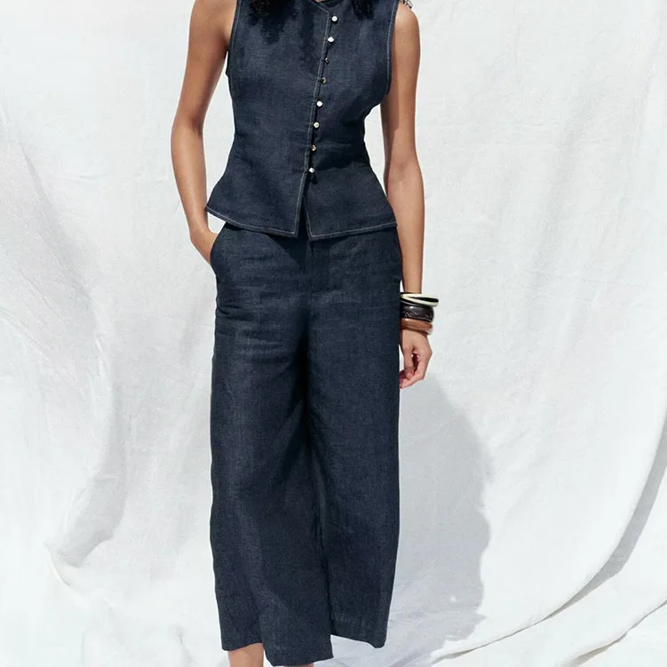 Z 2025 летний новый женский двубортный жилет с широкими штанинами, комплект Faion из полиэфирного волокна ort Sve round Ne
Z 2025 летний новый женский двубортный жилет с широкими штанинами, комплект Faion из полиэфирного волокна ort Sve round Ne