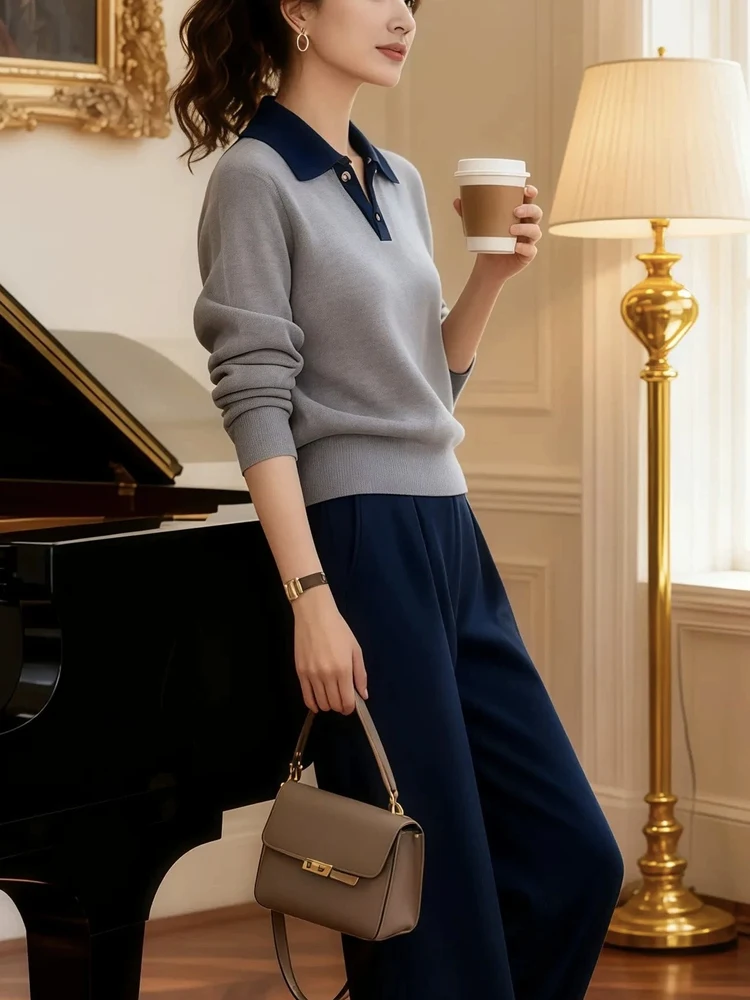 Fashionable Loose Knitted Sweater for Women with Collar Color Block Design Autumn Winter New Style Slimming Top Coat
Fashionable Loose Knitted Sweater for Women with Collar Color Block Design Autumn Winter New Style Slimming Top Coat