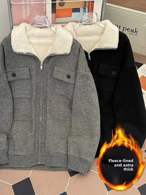 Winter Thiened Fce Lamb Velvet Collar Knitted Jaet Men Women Faion Brand Workwear Sle Warm Top Coat Zipper Closure
Winter Thiened Fce Lamb Velvet Collar Knitted Jaet Men Women Faion Brand Workwear Sle Warm Top Coat Zipper Closure