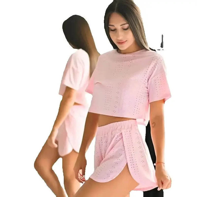 2026 Ladies Eyelet Pajama Set Short Sleeve Crop Top Shorts Loungewear Sleepwear Homewear 2 Piece Nightwear
2026 Ladies Eyelet Pajama Set Short Sleeve Crop Top Shorts Loungewear Sleepwear Homewear 2 Piece Nightwear