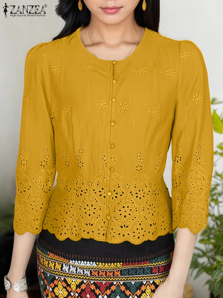 2025 Women Embroidery Blouse ZANZEA Summer Lace Crochet Shirts Bohemain Holiday Tunic Tops Elegant 3/4 Sleeve Work Blusas Mujer
2025 Women Embroidery Blouse ZANZEA Summer Lace Crochet Shirts Bohemain Holiday Tunic Tops Elegant 3/4 Sleeve Work Blusas Mujer