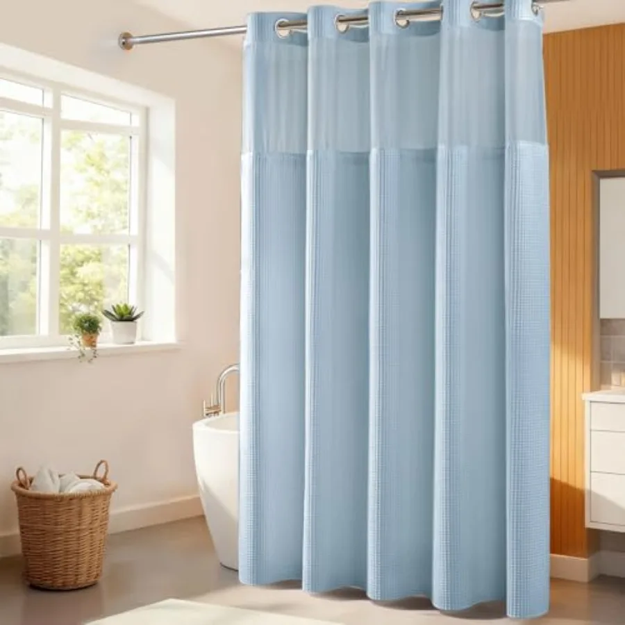 Misty Blue Fabric Shower Curtain Set, Cotton Blend, Waffle Weave, with Snap in Replacement Liner 71 x 74 inches
Misty Blue Fabric Shower Curtain Set, Cotton Blend, Waffle Weave, with Snap in Replacement Liner 71 x 74 inches