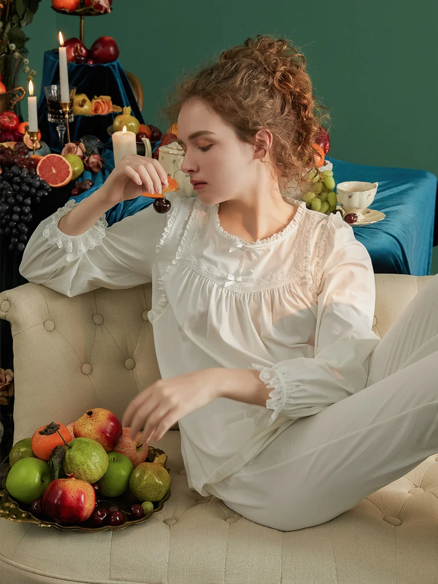 Vintage Cotton Pajamas Sets For Lady Long Sleeve Royal Solid Color Sweet Spring Autumn Sleepwear Suits Home Loose Clothes
Vintage Cotton Pajamas Sets For Lady Long Sleeve Royal Solid Color Sweet Spring Autumn Sleepwear Suits Home Loose Clothes