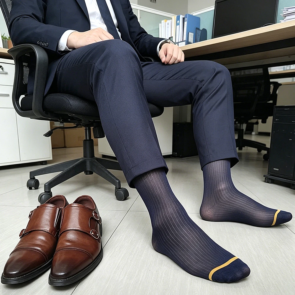 Men's Sheer Vertical Striped Dress Socks Thin Transparent Mid-Calf Business Formal Socks with Colorful Toe Line for Office And W
Men's Sheer Vertical Striped Dress Socks Thin Transparent Mid-Calf Business Formal Socks with Colorful Toe Line for Office And W