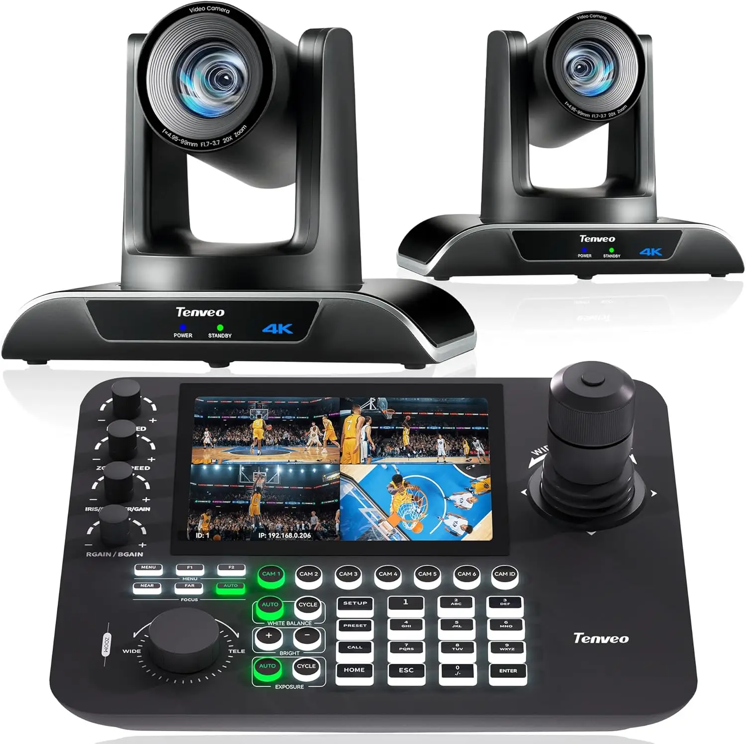 Tenveo 2Pcs 4K NDI PTZ Camera AI Tracking 20X Optical Zoom and 7" LCD Screen NDI PTZ Joystick Controller for Church Service
Tenveo 2Pcs 4K NDI PTZ Camera AI Tracking 20X Optical Zoom and 7" LCD Screen NDI PTZ Joystick Controller for Church Service