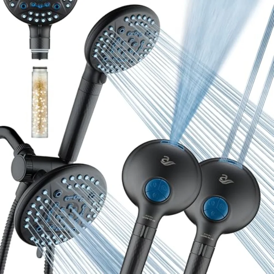 AquaCare High Pressure 6-way Dual Shower Head Combo with Built-in Filter and Power Wash - Clean Tub Tile and Pets. Remove Chlor
AquaCare High Pressure 6-way Dual Shower Head Combo with Built-in Filter and Power Wash - Clean Tub Tile and Pets. Remove Chlor
