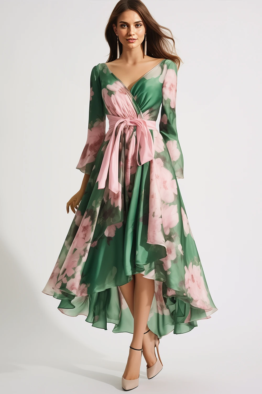 Zaruci Everyday Green Chiffon Floral Print Wrap Long Sleeve V-neck High Low Hem Maxi Dress
Zaruci Everyday Green Chiffon Floral Print Wrap Long Sleeve V-neck High Low Hem Maxi Dress